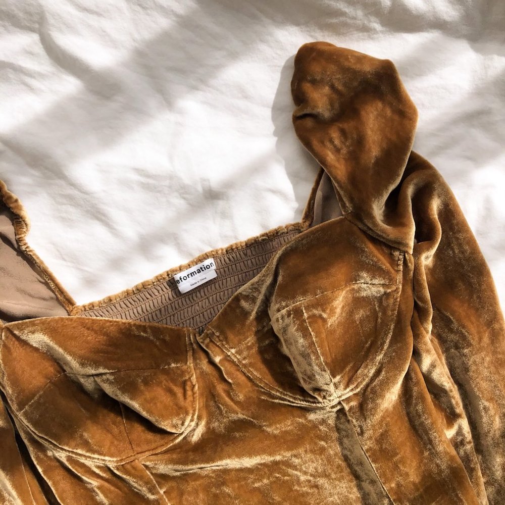 Reformation Gold Velvet Blouse - Picture 3 of 4